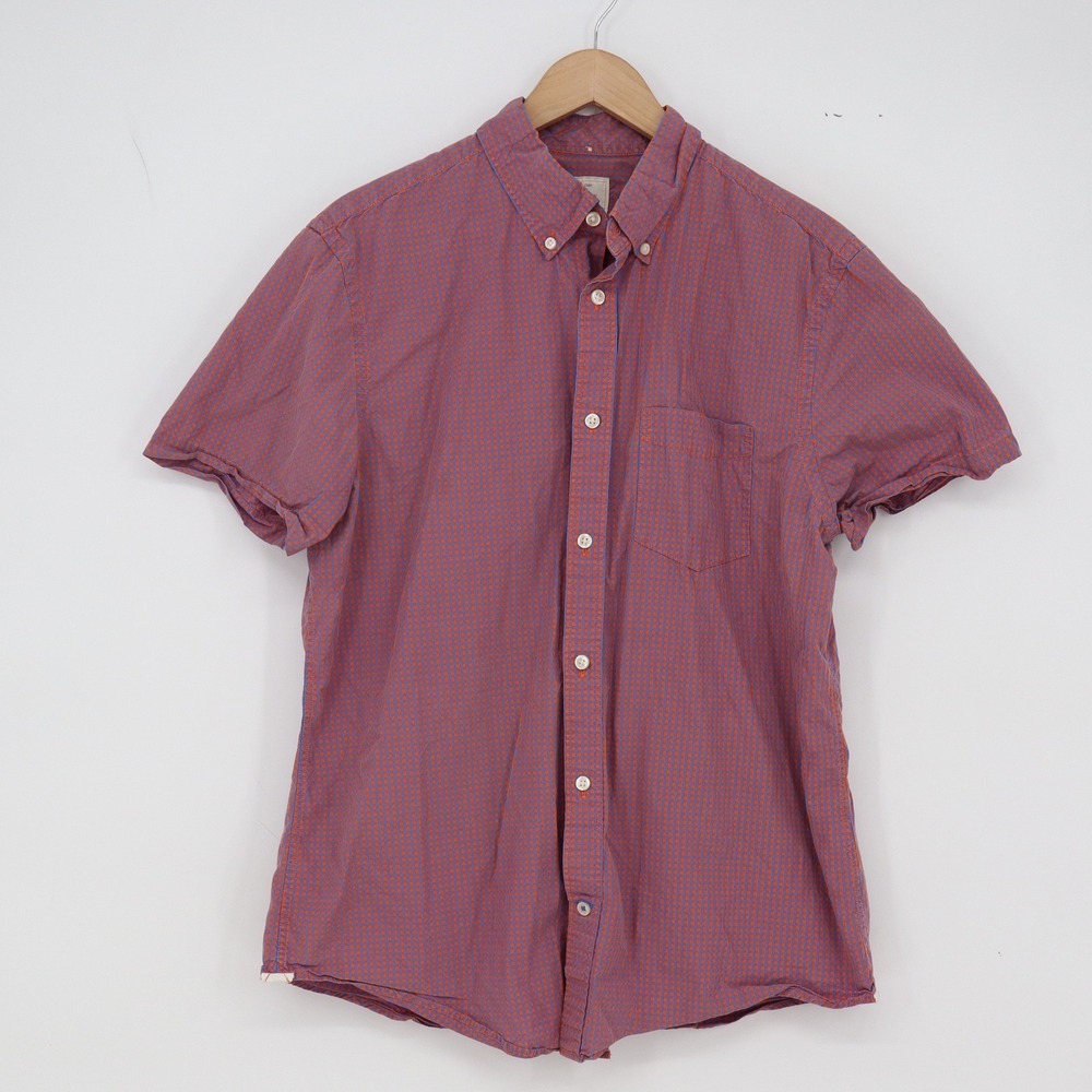 Gap Shirt Mens L Lived-In Orange Blue Gingham Button-Down Excellent